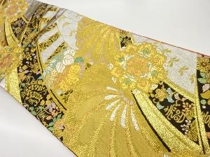 吉啓織物製　紙布曲線に華紋・草花模様織出し袋帯